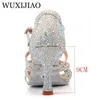 Chaussures de danse wuxijiao argent bleu strass de latin femme latine salas salas perle hauteur talon 9cm valtz logiciel