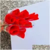 Blume Simation Dekorative Kränze Blumen einzelner roter Rosen Cartoon Bär mit einem herzschöpften Aufkleber Valentinstag Geschenk Mütter wir dhyaw