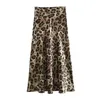 Traf Leopard Print Satin Jupe Femmes hautes taille vintage midi Fashion Fashion Elegant Long Jirts pour 2024 Été 240420