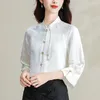 Chemises en satin pour femmes printemps / fleur d'été Style chinois des manches longues lâches vintage tops vêtements de mode ycmyunyan