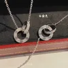 Designer Brand Version Carter Gold Double Ring Collana con anelli ad interblocco Catena di colletti a pendente per donne