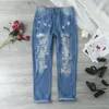 Pantaloni da donna jeans casual slim color color boywnele elastico tratto denim streetwear blu