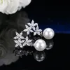 Stud Diamond Flower Designer Earring for Woman Party 3A Zirconia White Imitation Pearl Earrings Luxury Long Studs Jewelry Daily Outfit Dhhy4