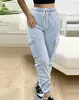 Pantalon féminin 2024 Summer Y2k Capris Long Fashion Couleur solide Couleur Slim Fit DrawString Pocket Design Cuffed High TAIN