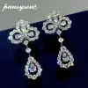 Boucles d'oreilles Pansysen solide 925 argent sterling coupé de poire étincelante simulé Moisanite Diamond Drop Boucles d'oreilles Party Fine Bijoux Cadeau