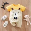 One-pièces Summer Boys and Girls Cartoon Cartoon Little Bear 3D Coton imprimé confortable Casual Short Sleeve BodySiy