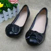 Casual Shoes Design Commuter For Work Flat Bottom Lady's Genuine Leather Bow Round Head Soft Pea Women's