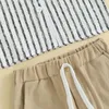 Kläderuppsättningar Blotona Toddler Boys 2 Piece Outfits randig tryck Kort ärmknapp T-shirt och elastiska shorts för sommarkläder Set 6M-4Y