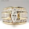 Band Rings Gorgeous Three-Row White Zircon Engagement Fashion Gold Color Party Anniversary Wedding for Women H240424