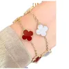 Cheap price and highquality jewelry High Clover Flower Bracelet Pure Silver Plated with Gold Stone Red Agate with original vanley