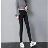 Frauen Jeans Frau Hosen schwarz hoher Taille Herbst Dehnungsrauch gekuppelt Long Pantalones Vaqueros Mujer