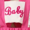 One-Pieces Prowow Baby Girls Summer 2024 Clothes Backless Hot Pink Bodysuit Dress For Newborns Letter "Baby" Romper Babies Costume