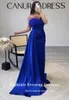 Party Dresses Eightale Royal Blue Evening Feather V-Neck Formal Satin Mermaid Prom Bowns for Wedding Vestidos de Noche