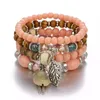 Charm Bracelets Bohemian Femme Party Gift Jewelry Wooden Bead Crystal Coconut Shell Beach Tassel Multilayer Bracelet Set