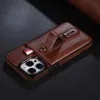 Patenterad design Hidden Card Slot Leather Loop Strap Case för Apple iPhone14/15 (Pro Max) Ring Full Cover Leather Case Pu+TPU