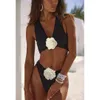 2024 Luxury Solid Bikini Set for Sexy Girl High midje strandkläder badkläder 3D Flower Monokini Brazilian High Leg Swimsuit 240423