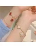 Small and Four Leaf Grass Flower Bracelet Womens Pure Silver 18K Gold White Fritillaria Red Agate Lucky Light with common vnain