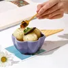 Plates Cute Ceramic Ice Cream Dessert Bowl With Handle Flower Shaped Small Snack Serving Dish Appetizer Tray Decorative Tableware