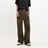 Jeans femininos 2024 Y2K Padrão de leopardo Baggy Elegante Streetwear Straight Loose Alta Canda Pants