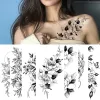 Tatouages de grande taille motif de fleurs noires faux autocollant de tatouage pour les femmes dot rose pivoine tatouages temporaires de transfert d'eau bricolage tatouages filles