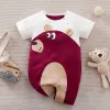 One-Pieces Summer Boys and Girls Cute Anime Little Bear Cotton Comfortable Casual Short Sleeve Round Neck Baby Bodysuit