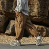 Pantalon masculin lâche droit de la jambe large automne vintage marron marron homme homme streetwear pantalon à bandes de cheville décontractée avec ceinture