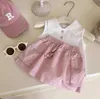 Kledingsets Girls Summer Sets 2024 Childrens Fashion Polo mouwloze top korte rokbroek Twee-delige kleding baby outfits set 2-7 jaar