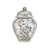 Bouteilles de rangement Fleurs et oiseaux Jar en céramique peints avec pots de gingembre au couvercle Vases de fleurs bijoux en porcelaine Conteneur cosmétique