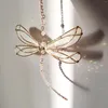 Estatuetas decorativas janela de ornamento de libélula requintada asas de cristal pingente de apanhador pendente para decoração de jardim interior externo