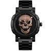 Wristwatches Black Gold Dial Quartz Watch Men 3D Skull Head Pattern Stainless Steel Steampunk Rock Engraved Cool Mexico Man Male Reloj Hombre 240423
