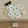 Visgogo-baby voor één stuks baby meisje romper polka stip puff mouw bodysuit jumpsuit boog hoofdband outfit zoete stijl baby zomer kleding