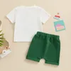 Clothing Sets Fashion Baby Boy First Birthday Outfit Short Sleeve Letters Tractor Print T-shirt With Elastic Waist Shorts Summer
