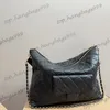 23B Kobieta Vintage Cielęk skóry Maxi hobo diamentowe kratowe kratowe torby na ramię skórzany złoty łańcuch z monety kluczowe trendy dużych pojemności projektant czarny torebka 37x27cm