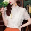 Blouses femininas Primavera Verão Verão estilo chinês Bordado vintage Fropo elegante camisa de moda Lady Lady Slave Stand Collar Tassel Blouse branca