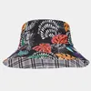 Boinas 2024 Four Seasons Polyester Print Bucket Hat Hat ao ar livre Capas solares para mulheres 02