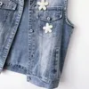 Coletes femininos jean cowboy cistascoat jeans colete feminino 2024 primavera outono tampo mangas tampos de flores curtas roupas femininas roupas femininas roupas