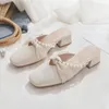 Slippare Bow Pearl Plat Soft Bottom Peep-Toe Womenclosed Toe Half for Women Summer Wear 2024