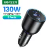 Chargers UGREEN 130W Car Charger Quick Charging PD3.0 Fast USB Type C Car Phone Charge For iPhone 14 13 Pro Max Laptops Tabet
