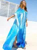 Robes de fête Kaftan causal imprimé sexy v cou de V 2024 Summer Femmes Place Portez du coton tunique oversize Sleeve maxi Q774