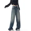 Frauen Jeans für Frauen Blauqualität High Taille American Street Wide Leghose Streetwear Neue Vintage gerade 2024 Herbsthosen YQ240104