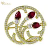 Biżuteria Wong Rain 18K Gold Splated 925 Sterling Sliver Pear Cut 5*7 mm Ruby High Carbon Diamond Kamień Elegancki broszki broszki biżuteria