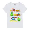 Toppar rolig tecknad biltraktor tshirt barn överdimensionerade tryckkläder pojkar sommar runda krage skjorta flicka mode streetwear