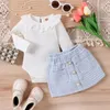 Clothing Sets Pudcoco Infant Baby Girl Fall Outfits Rib Knit Doll Collar Long Sleeve Rompers Buttons Plaid Skirts 2Pcs Clothes Set 0-24M