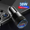 NOUVEAU 38W USB + TYPE C Small and Portable Metal Charging Aluminium Alloy Fast Car Charger pour téléphone mobile