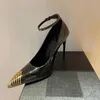 Dress Shoes Casual Designer Women Black Genuine Leather Pointy Toe Strappy Stiletto Stripper High Heels Zapatos Mujer Prom Evening