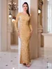 Casual Dresses Stretch Sequined Evening Night Maxi Dress Full Sleeved BodyCon Long Red Gold Green Party Gown