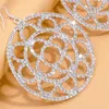 Orecchini a cerchio esagerato Fiore Rhinestone Big Round for Women Prom Gioielli Crystal Circle Accessori Drop Regalo