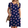 Casual Dresses Women Petal Sleeve Dress Independence Day Print Round Neck v Long Swing