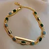 Bracelets de charme de style français classique perle verte ovale pour femmes Chaînes de poignet de couleur or double couche bijoux de bracelet filles
