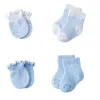 Accessories 4 Pairs/set Newborn Anti Scratch Gloves + Socks Soft Cotton Face Protection Gloves Foot Cover Set Baby Boys Girls Mittens Sets